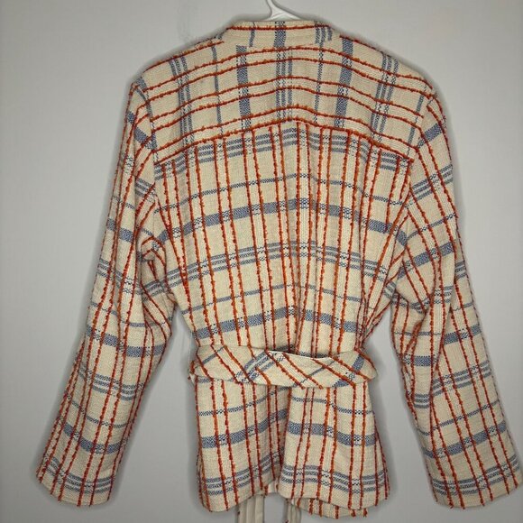 CHICO'S Blazer with Belt Womens 3 (16) Orange Cream Blue Pockets - Picture 4 of 4
